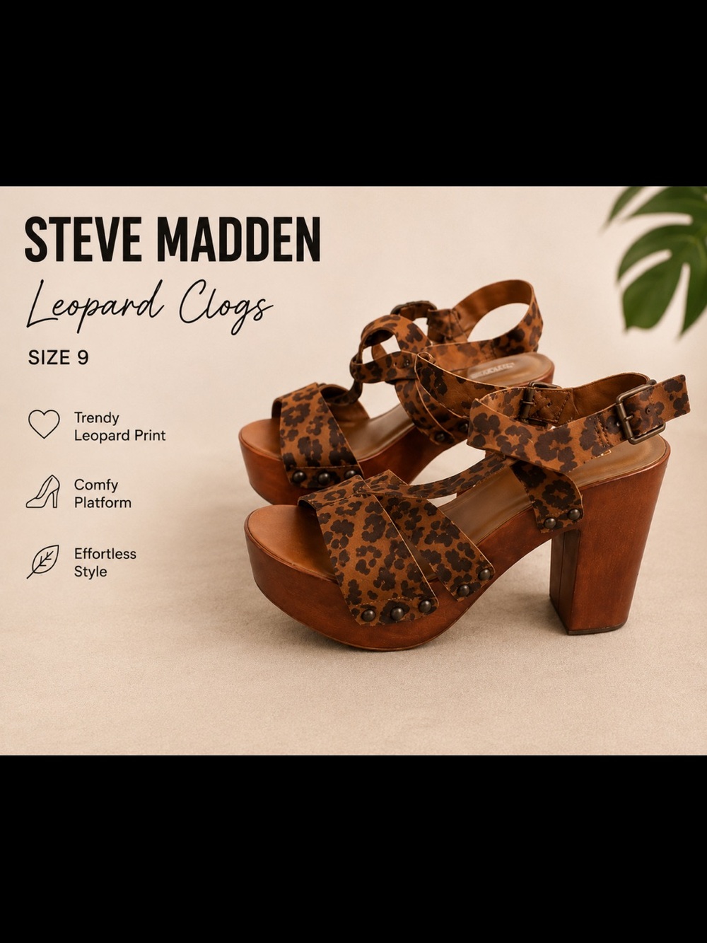 Steve Madden Brown Leopard Print Platform Clogs